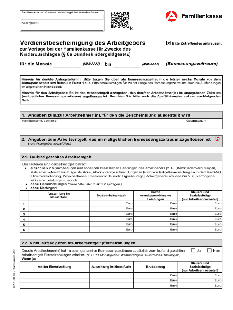  Verdienstbescheinigung Des Arbeitgebers KiZ 5 Verdienstbescheinigung Des Arbeitgebers Zur Vorlage Bei Der Familienkasse Fr Zweck 2023-2024