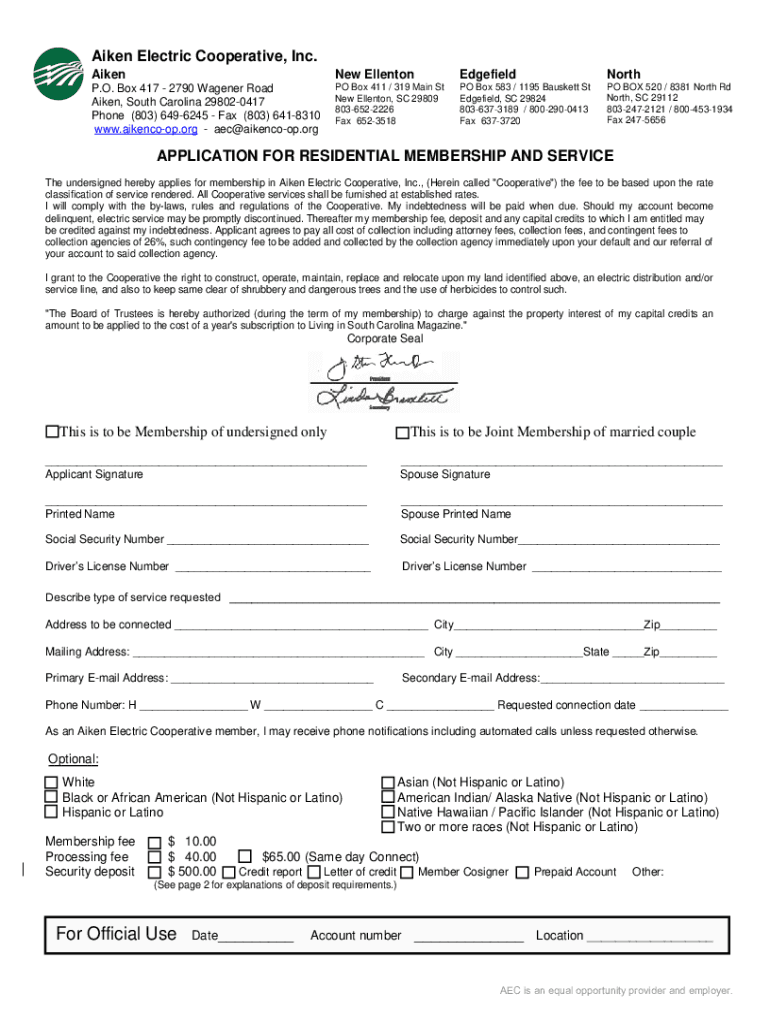 Contact Member ServicesAiken Electric Cooperative, Inc  Form