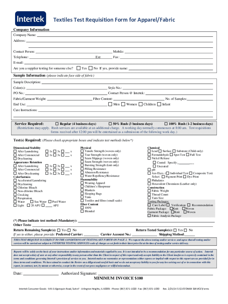 Instructions for Completing the Home Textiles Test Request Form