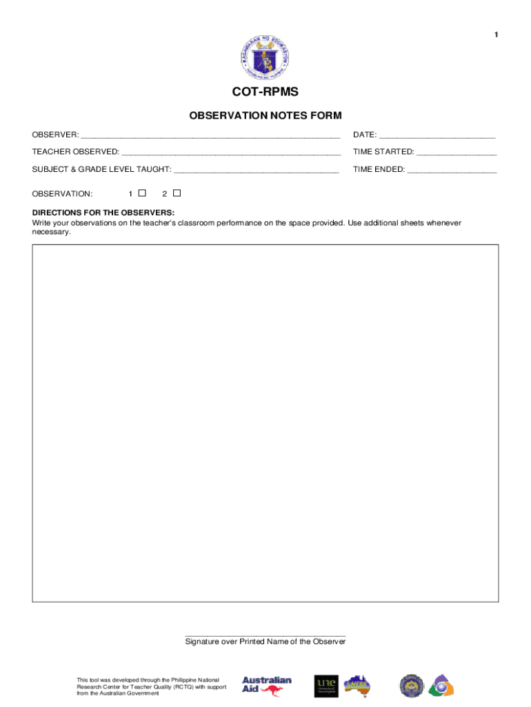 COT RPMS OBSERVATION NOTES FORM TeacherPH