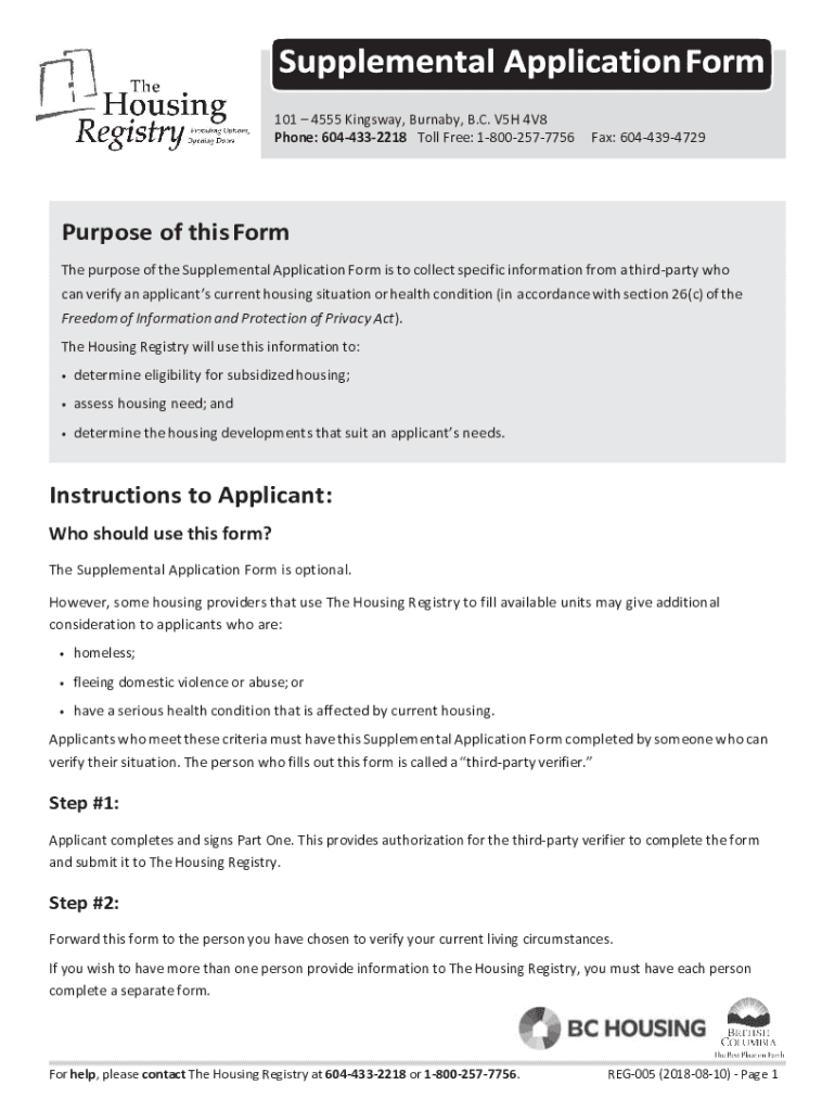  Fillable Online Supplemental Application Form BC Housing 2018-2024