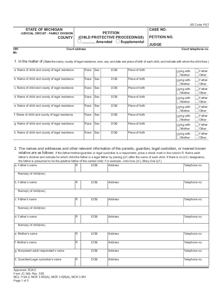  JC 17a, Order of Disposition, Child in Home Michigan Courts 2023-2024