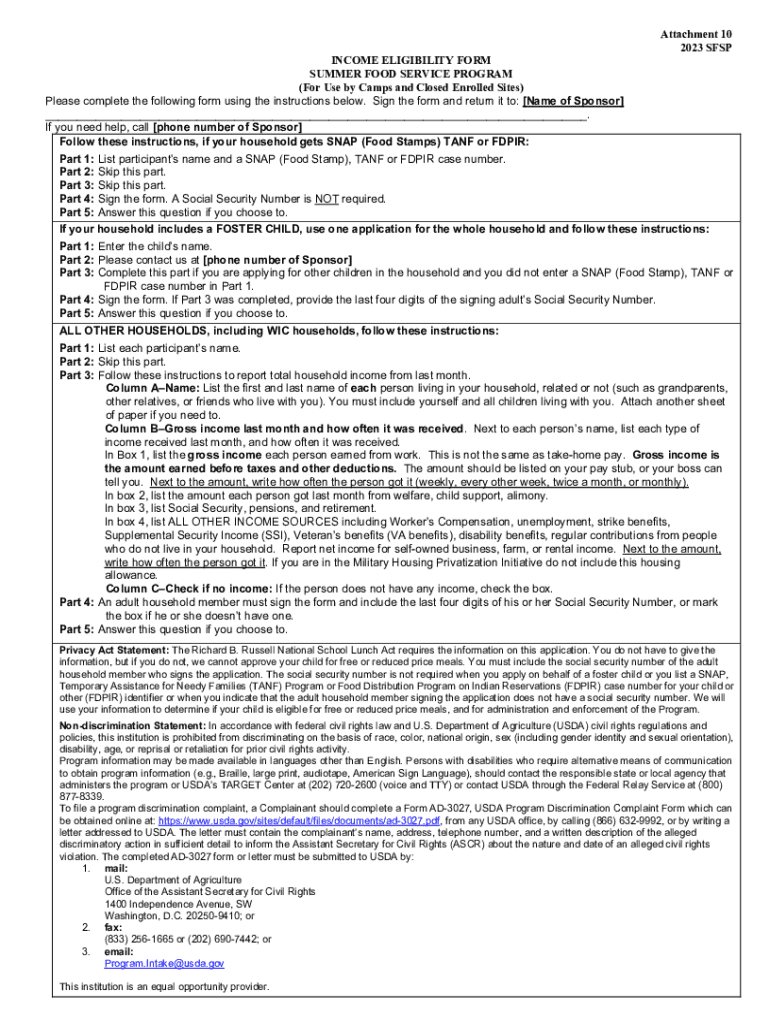 Summer Food Service Program SD Department of Education  Form