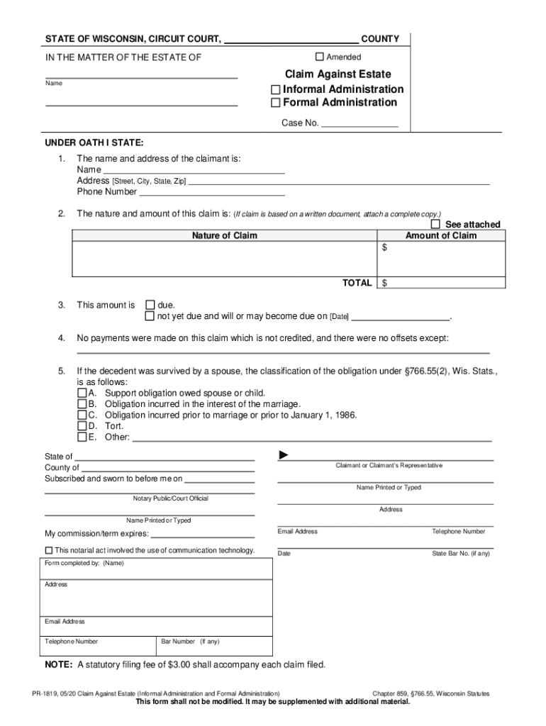 Claim Against Estate Informal and Formal Administration