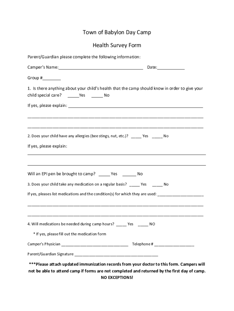 Health Survey Form DOCX