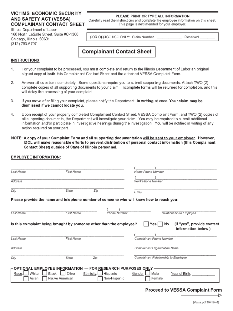  VESSA Complaint Form 2016-2024