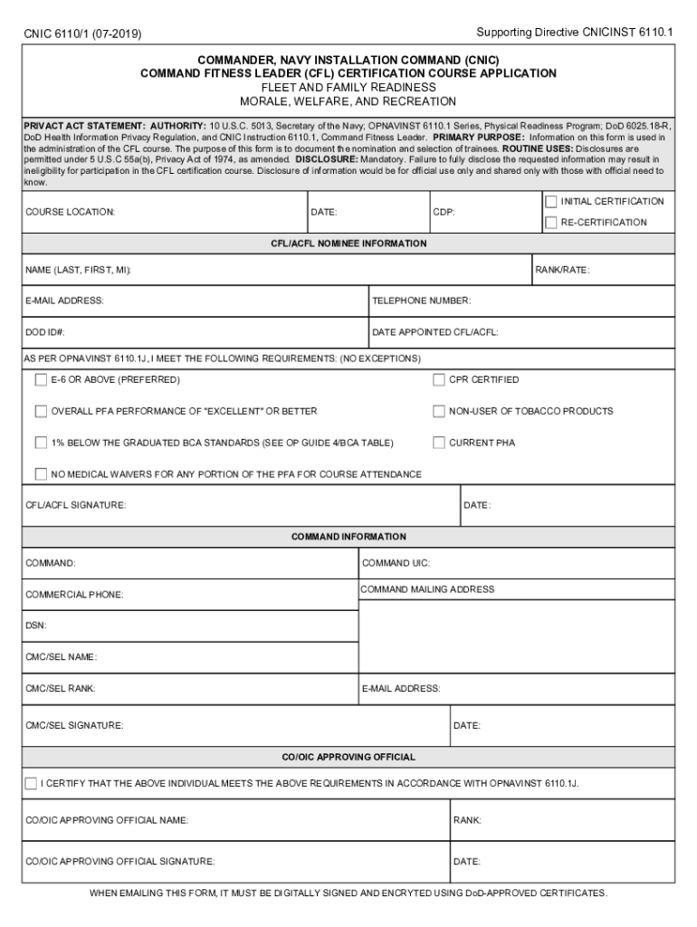  CFL Course Application CNIC Form 6110 1 2 PDF 2019-2024
