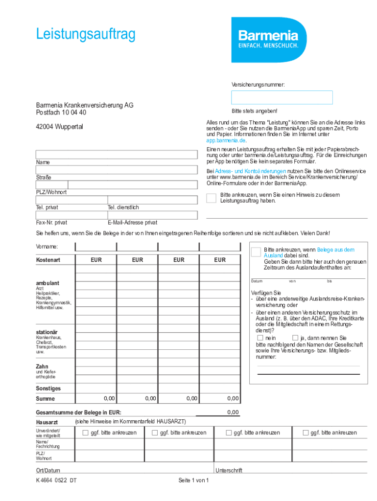  Leistungsauftrag Barmenia Krankenversicherung AG K4664 2022-2024