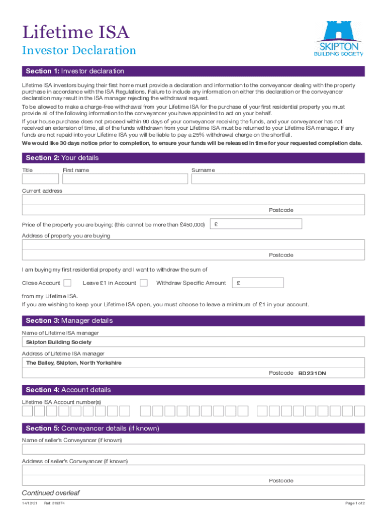 Lifetime ISA Investor Declaration  Form