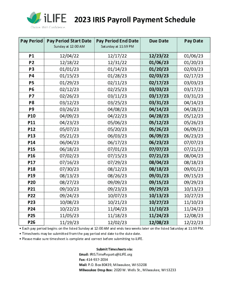  IRIS Payroll Payment Schedule PDF 2023-2024