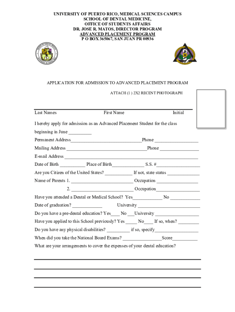 APPLICATION for ADVANCED PLACEMENT PROGRAM DOC  Form