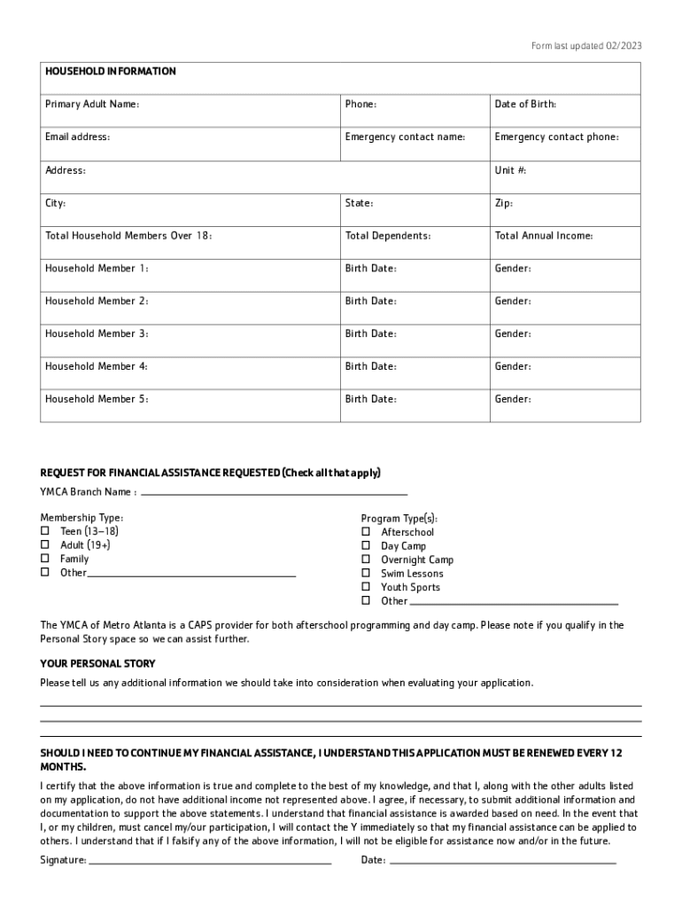  MEMBERSHIP APPLICATION FORM YMCA of GREATER 2023-2024