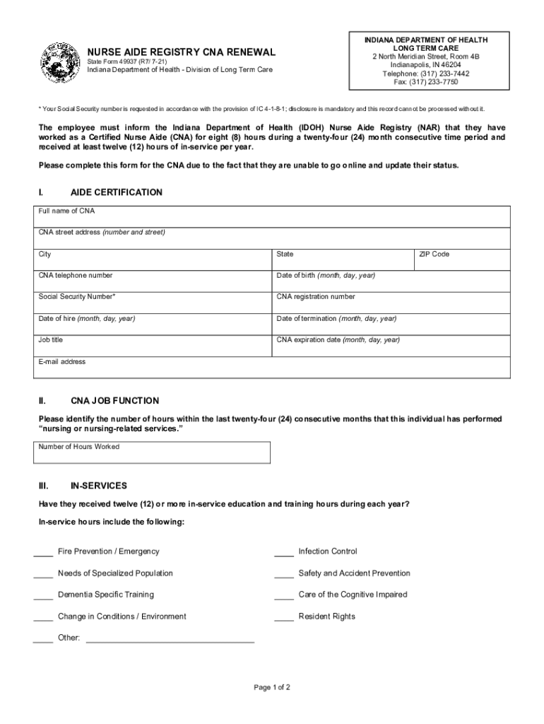 49937 Fill in PDF Reset Form NURSE AIDE REGISTRY CNA