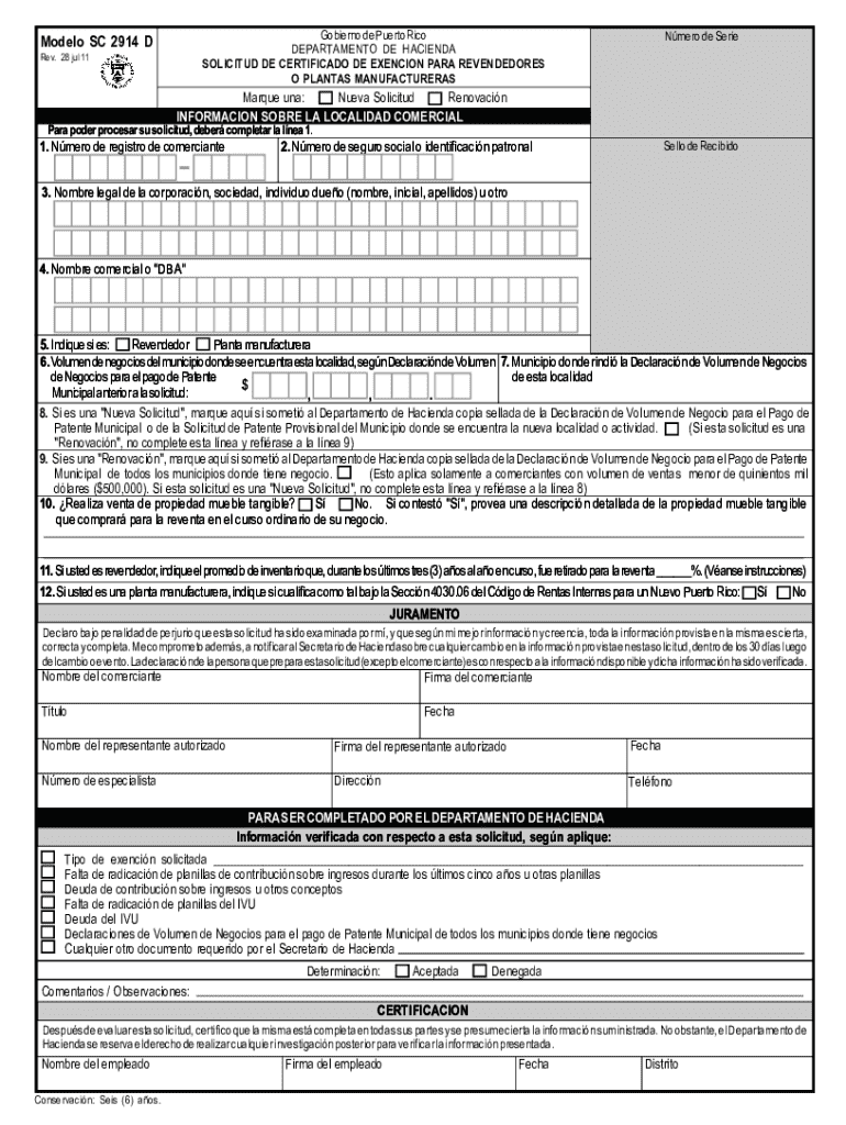 Puerto Rico Tax Exemption Certificate Application  Form
