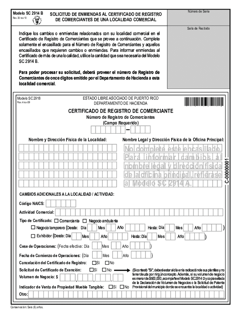 Puerto Rico Business Registration Amendment Request  Form