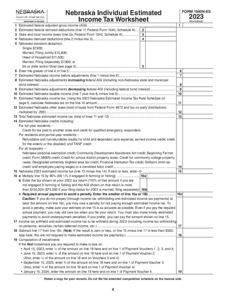 Nebraska Individual Estimated Income Tax Payment Vouchers  Form