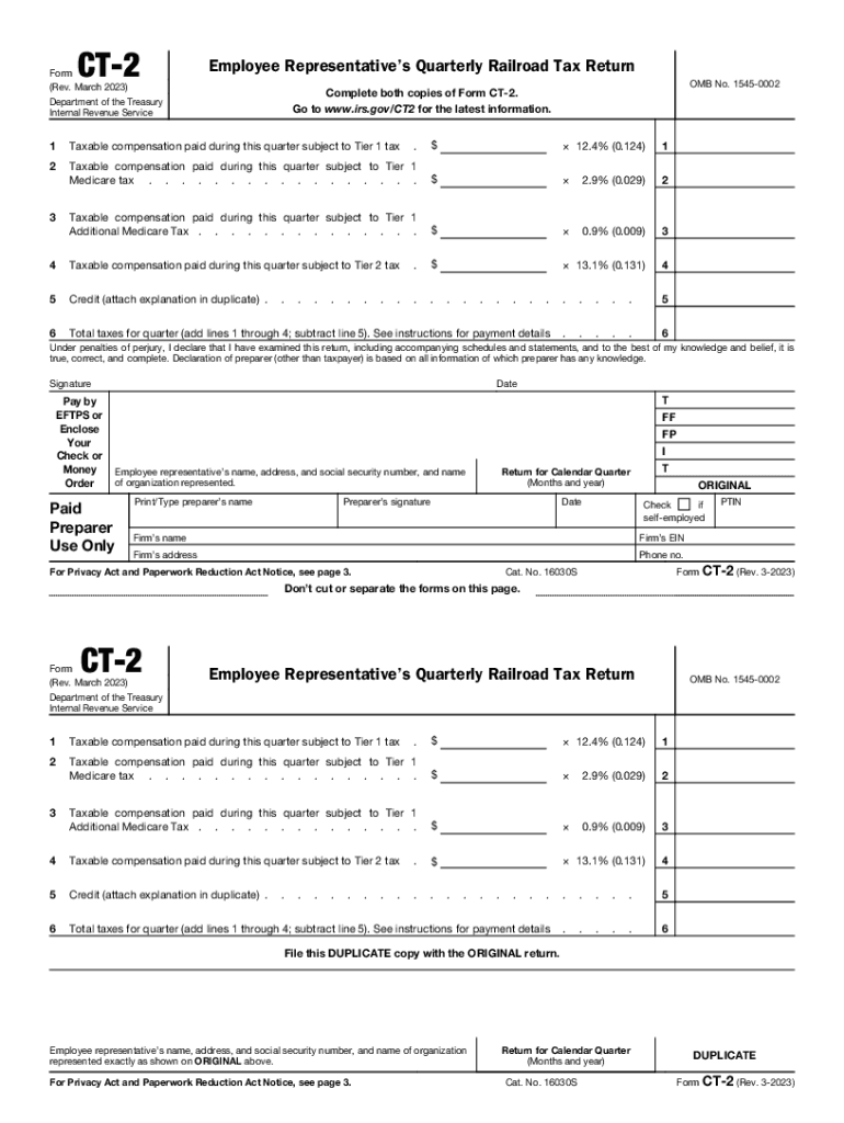  Form CT 2 Employee Representative&#039;s Quarterly Railroad Tax 2023
