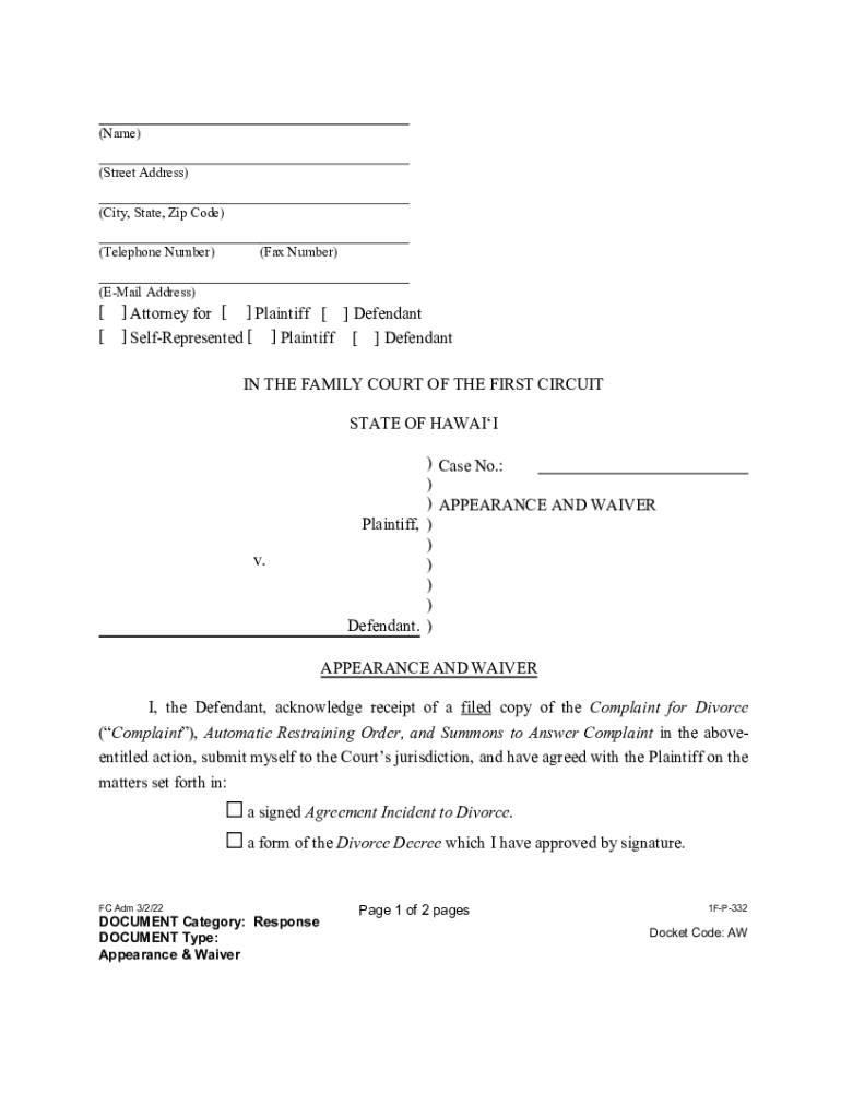Statement of Mailing 1f P 738 Hawaii State Judiciary  Form