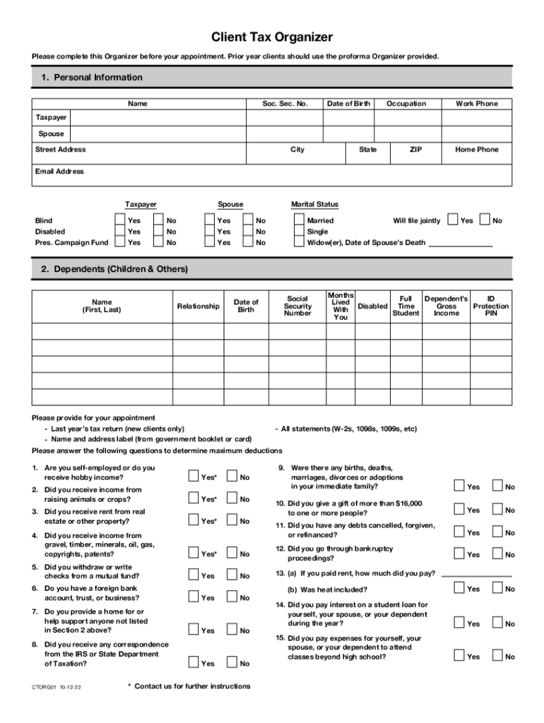 Client Tax Organizer Worksheet PDF Download  Form