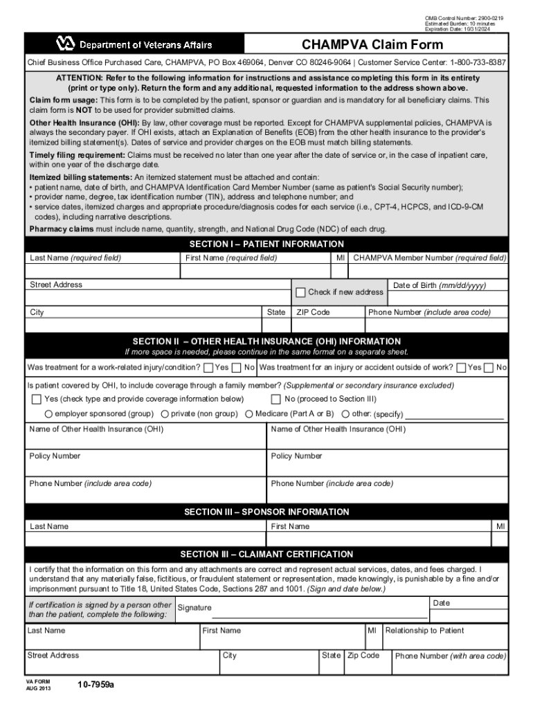  Va Form 10 7959A Fill Out and Sign Printable PDF Template 2013-2024