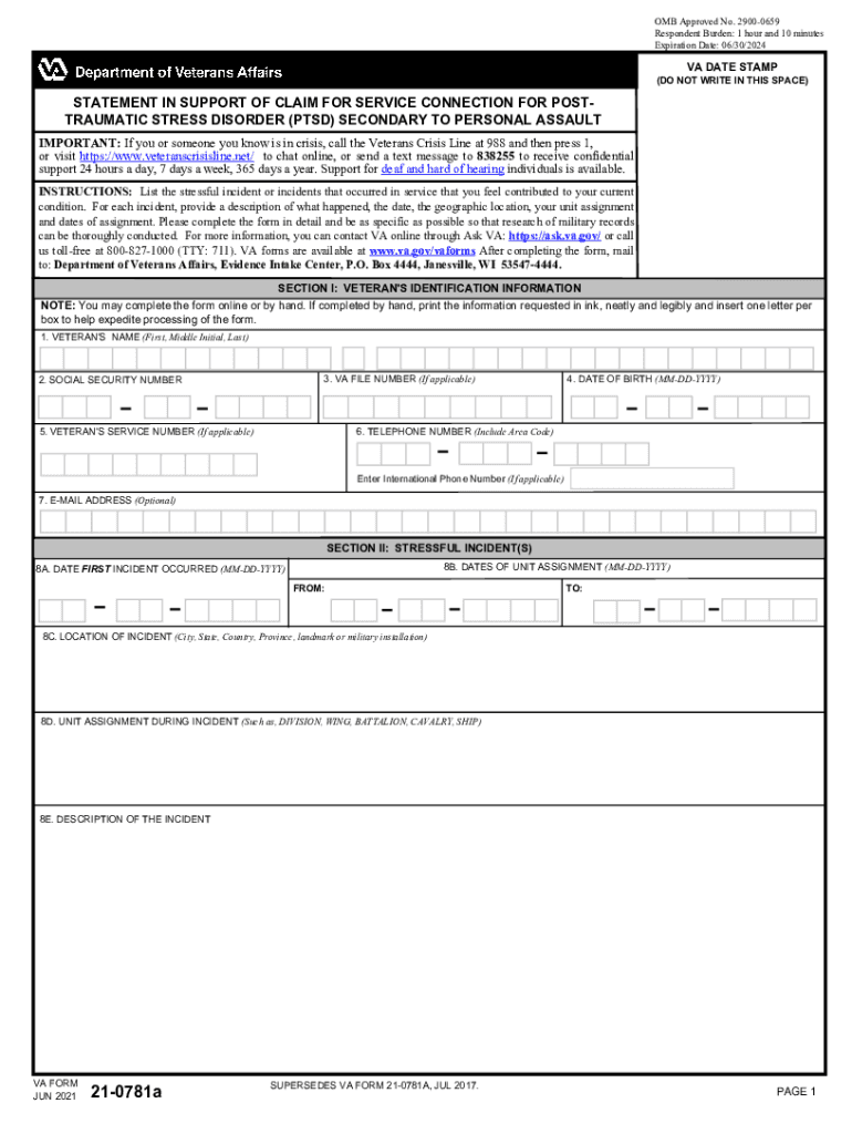  Form VA 21 0781a Fill Online, Printable, Fillable 2021-2024