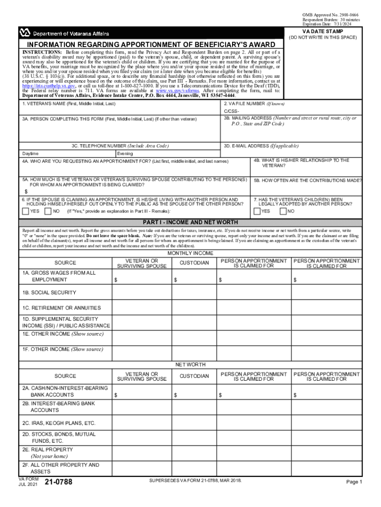  VA Form 21 0788 Veterans Benefits Administration 2021-2024