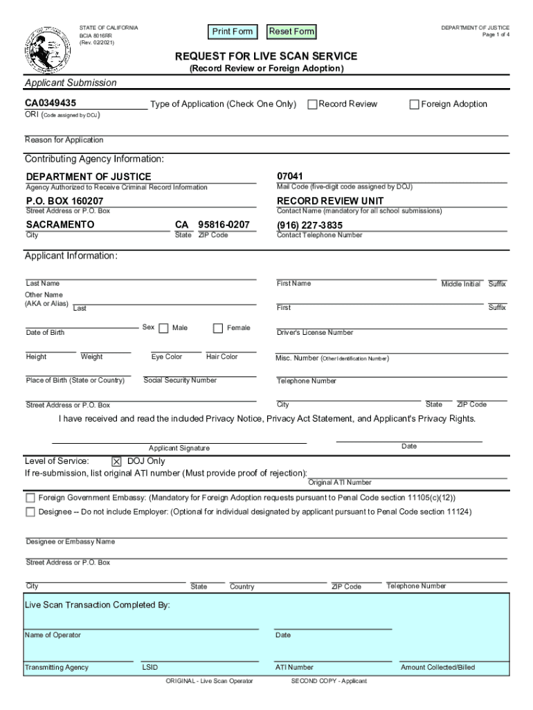 California Criminal Record Review Live Scan Form PDF 2021-2024