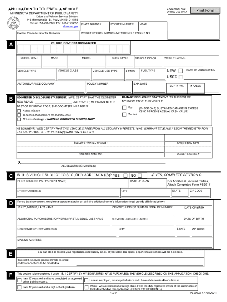  Application to Titlereg a Vehicle Nobles County 2021-2024