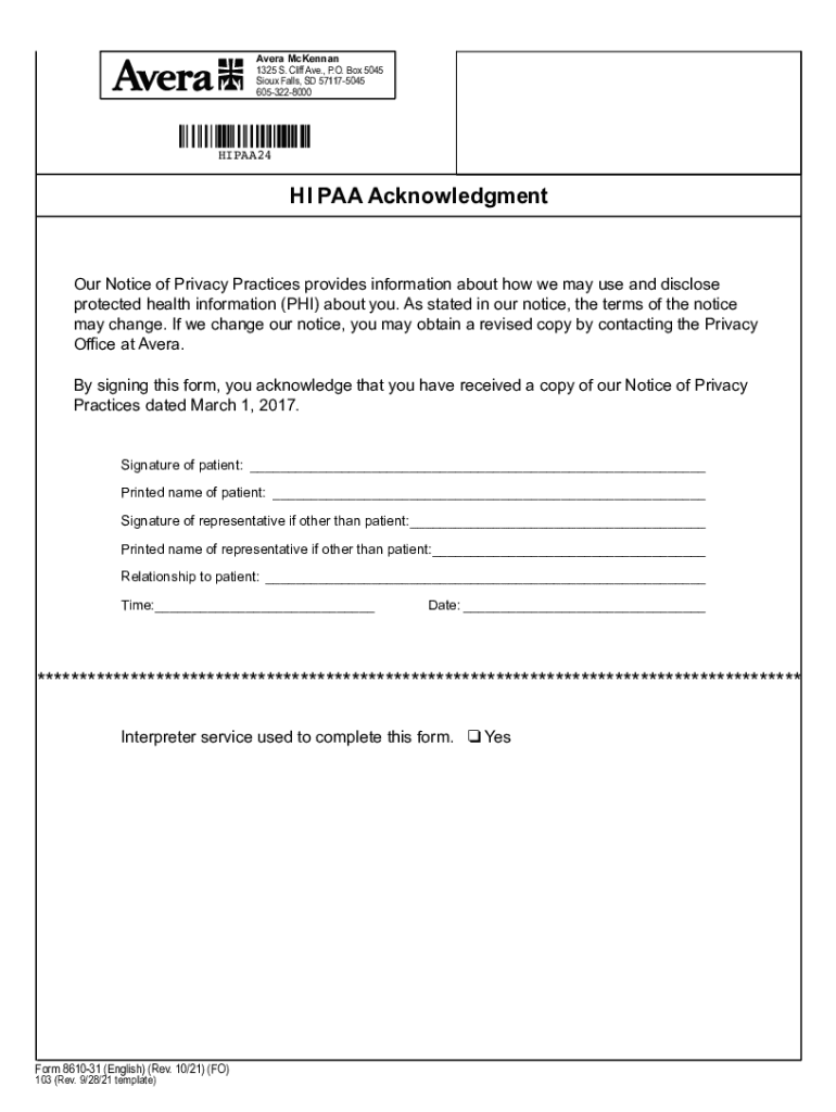  Avera 8610 Form 2021-2024