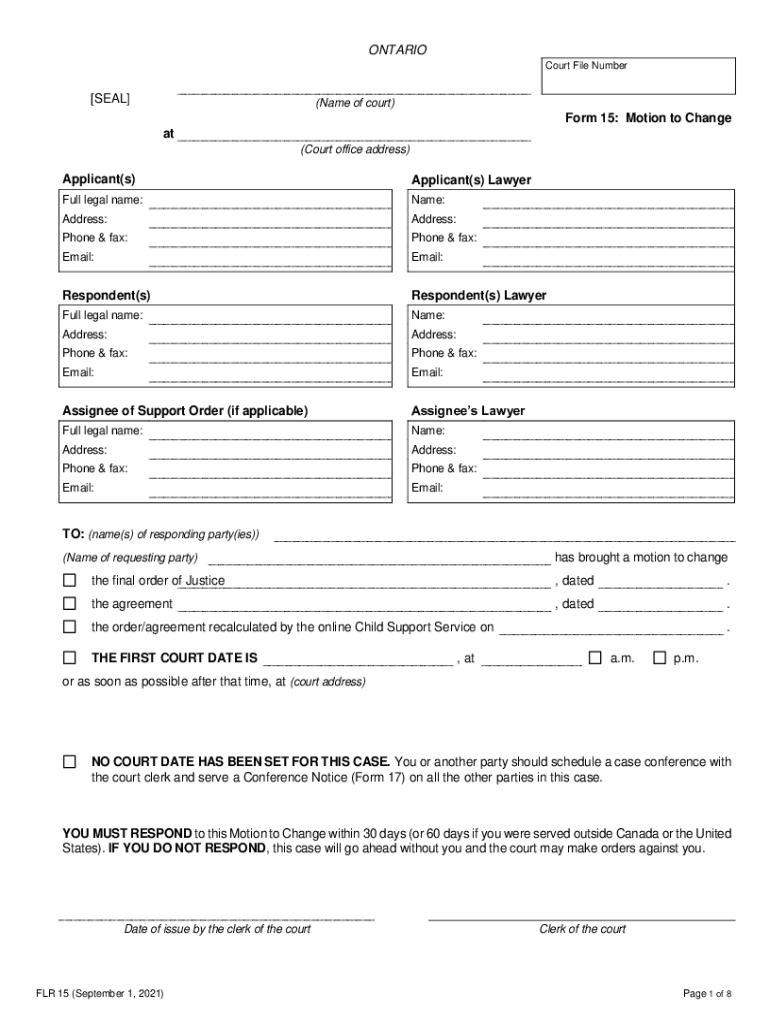  Form 15 Motion to Change Order or Agreement 2021-2024