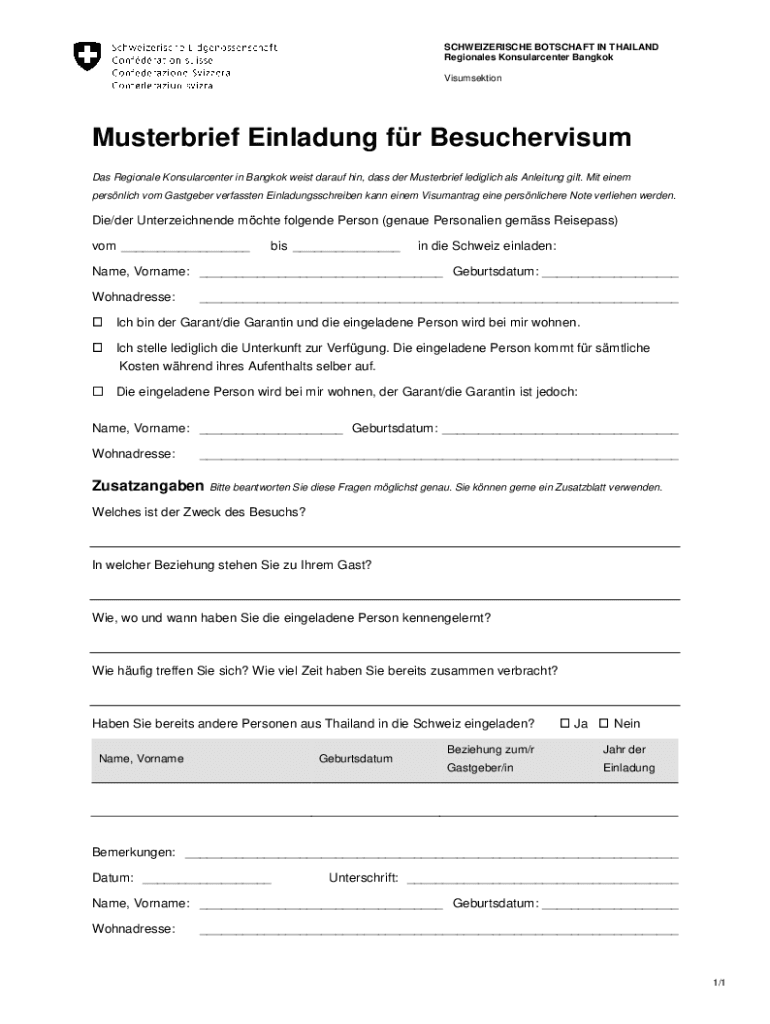 Musterbrief Einladung Fr Besuchervisum  Form