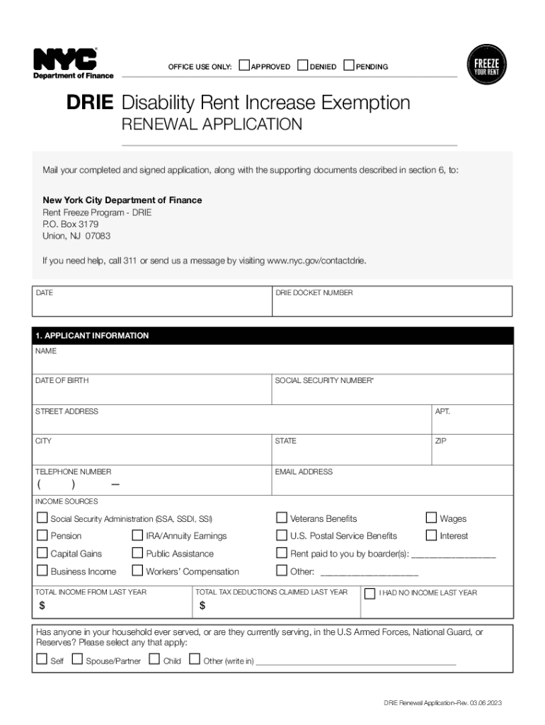 Disability Rent Increase Exemption DRIE NYC Gov  Form