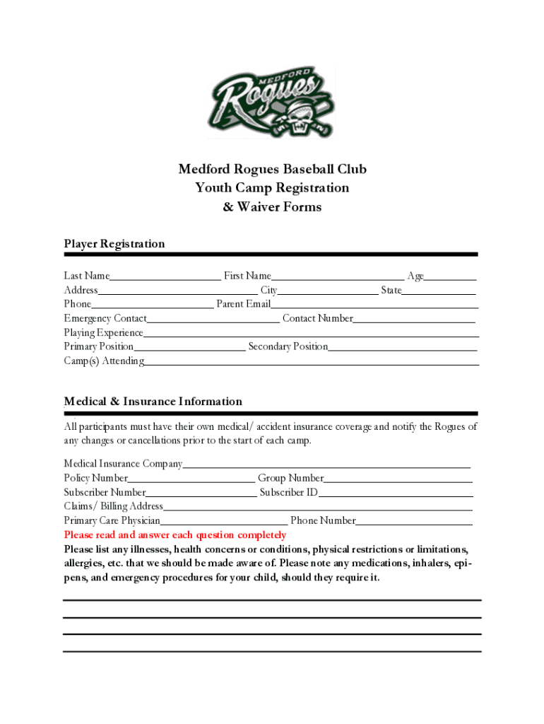  Medford Rogues Baseball Club Youth Camp Registration 2016-2024