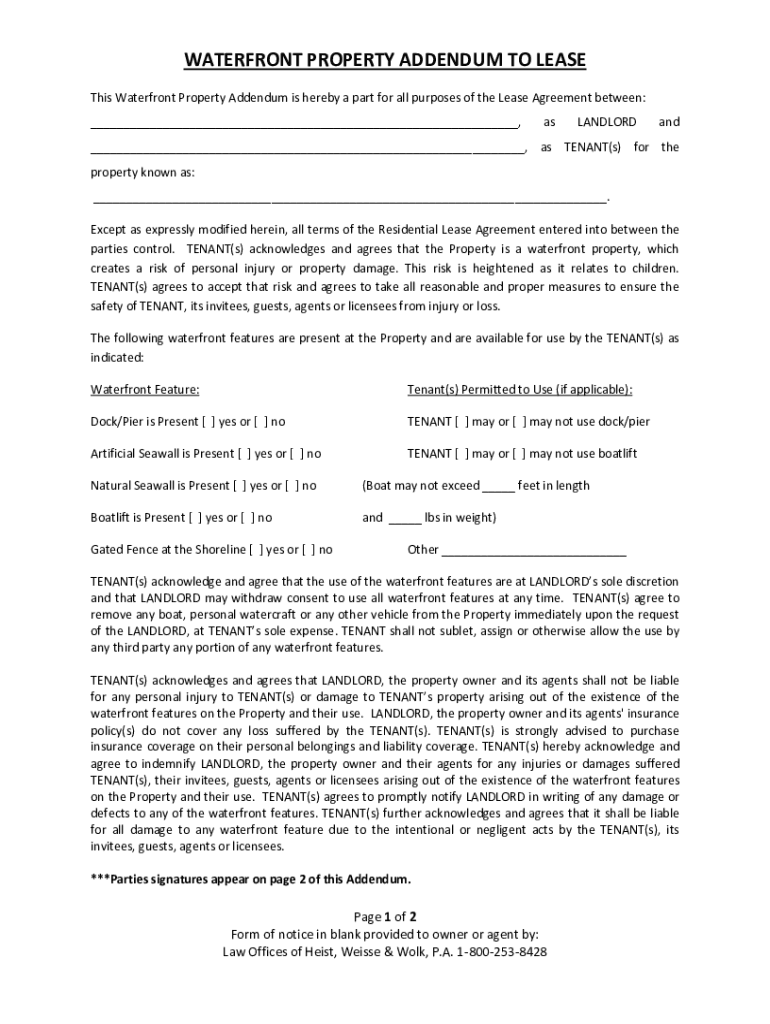  Get WATERFRONT PROPERTY ADDENDUM to LEASE 2021-2024