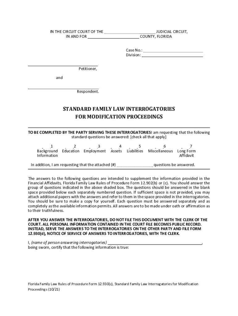  Florida Supreme Court Approved Family Law Form 12 930c 2021-2024