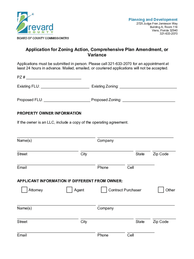 Application for Zoning Action, Comprehensive Plan Amendment, or Variance  Form