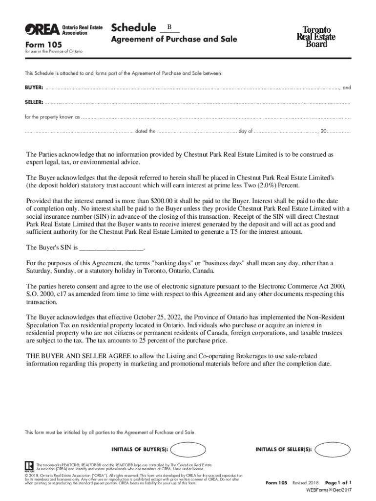 B Schedule Form 105Agreement of Purchase and Sa