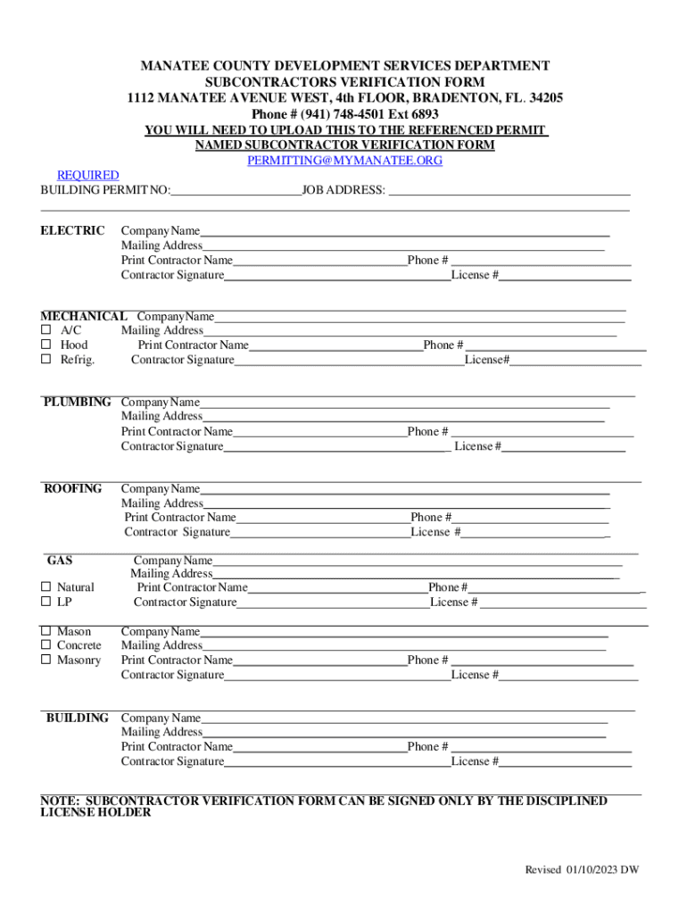  Subcontractor Verification Form 2023-2024