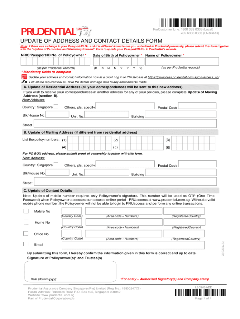 UPDATE of ADDRESS and CONTACT DETAILS FORM