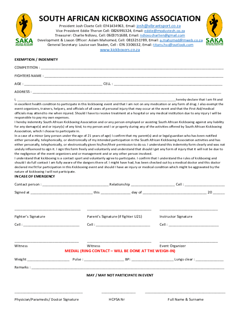 SOUTH AFRICAN KICKBOXING ASSOCIATION  Form