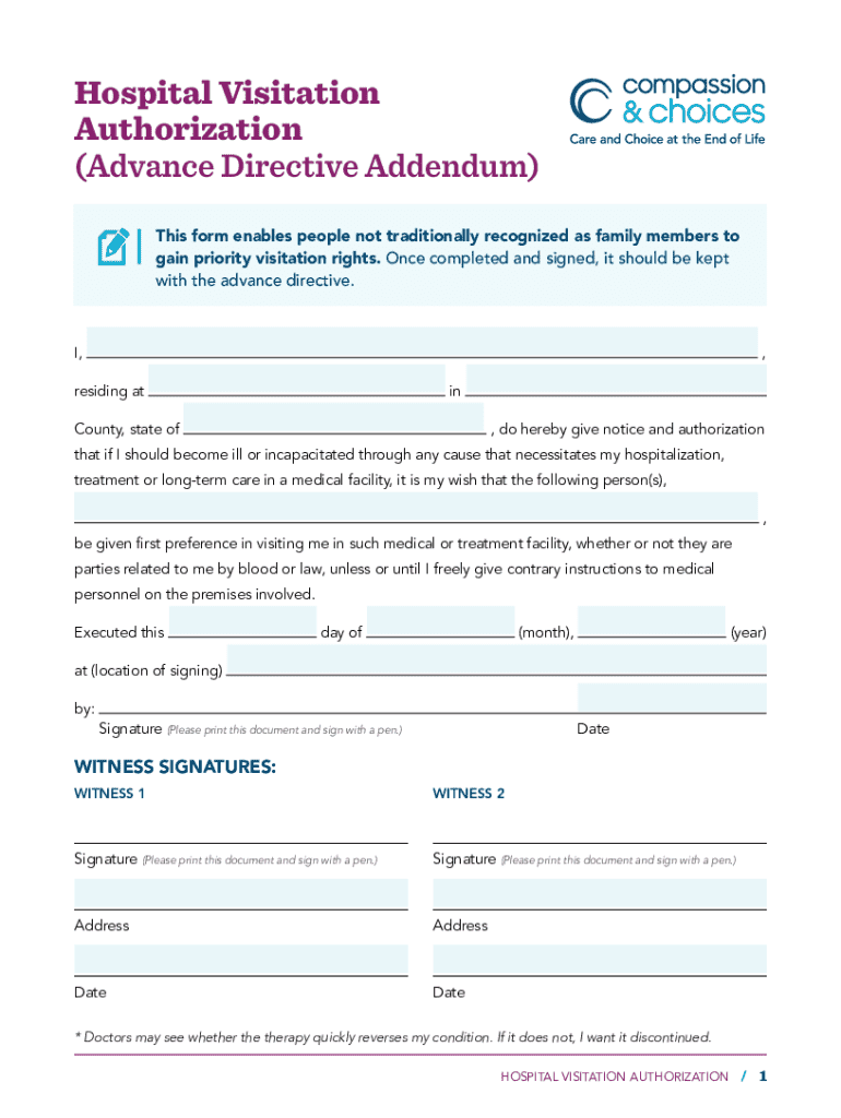  Hospital Visitation Authorization Advance Directive Addendum 2020-2024