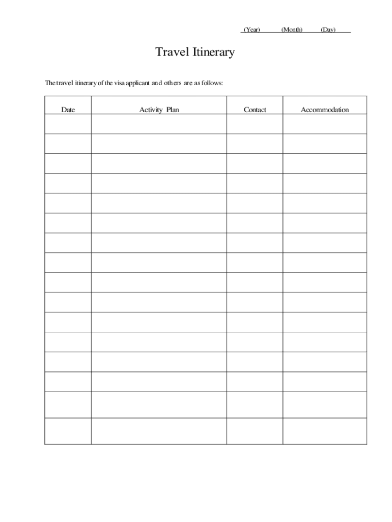 SAMPLE ITINERARY for JAPAN VISA Application Schedule  Form