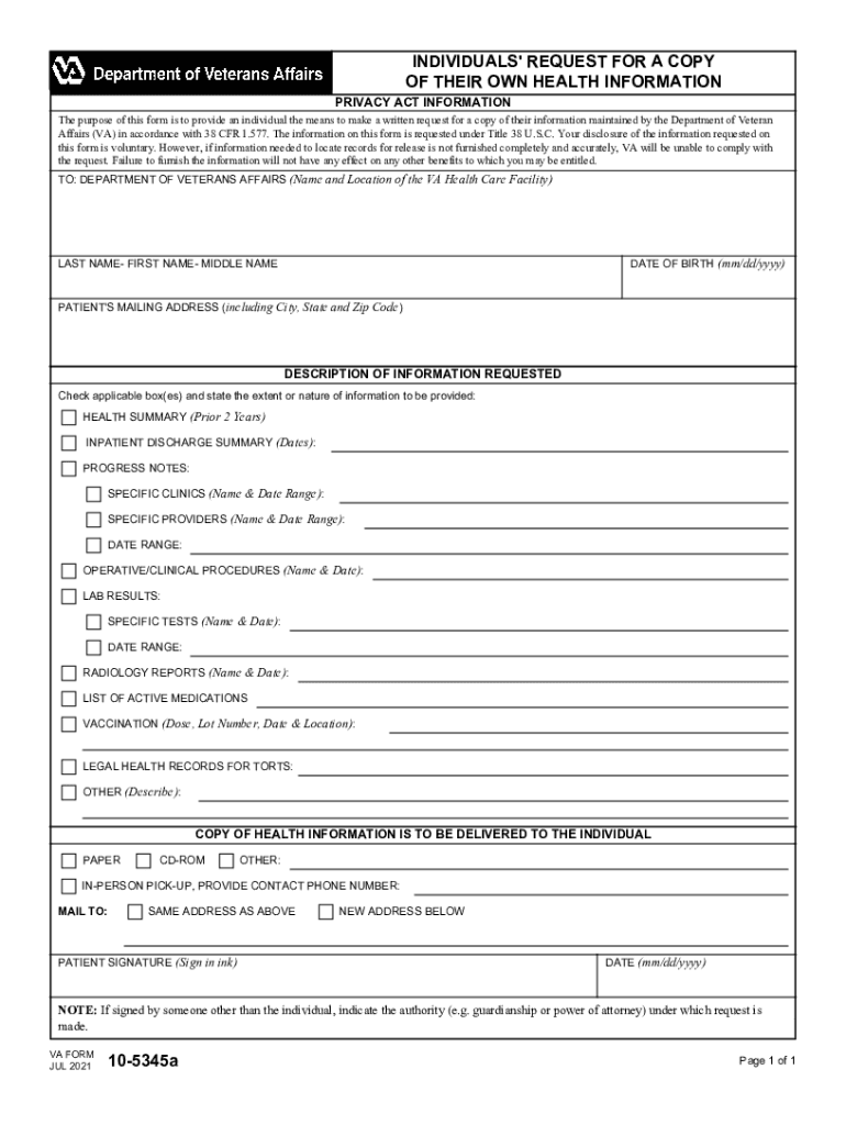  About VA Form 10 5345a 2021-2024