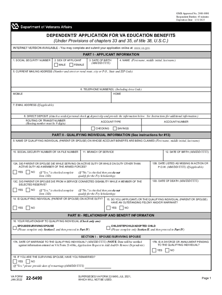  VBA 22 5490 ARE PDF OMB Approved No 2900 0098 2022-2024