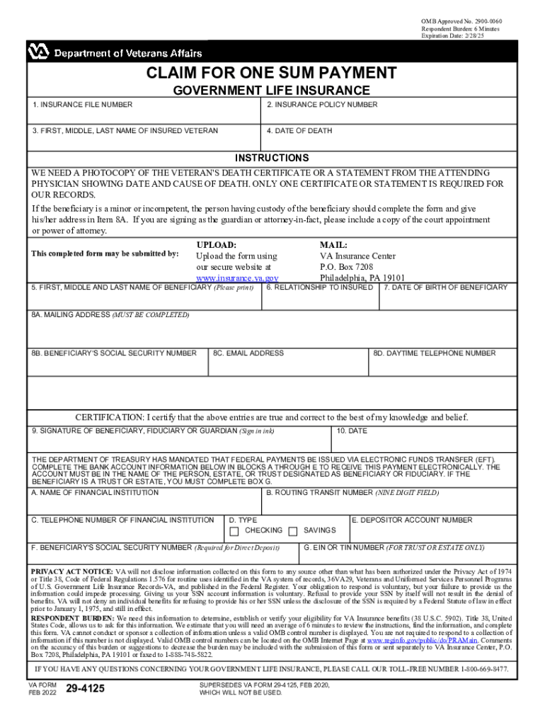  Claim for One Sum Payment Government Life Insurance 2022-2024