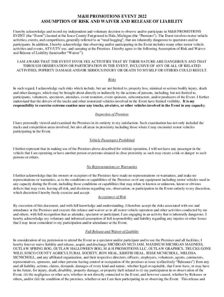  I Hereby Acknowledge and Record My Independent and Voluntary Decision to Observe Andor Participate in M&amp;H PROMOTIONS 2022-2024