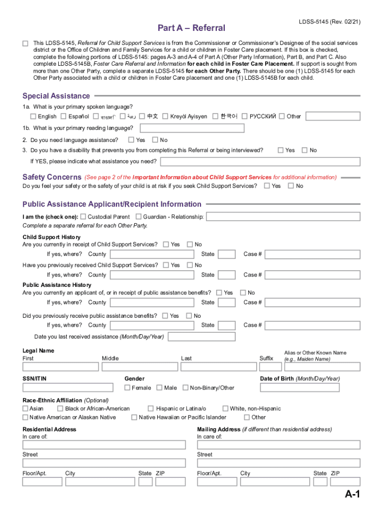 LDSS 5145 Referral for Child Support Services LDSS 5145 Referral for Child Support Services  Form