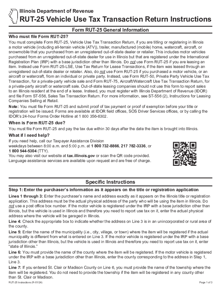  RUT 25 Vehicle Use Tax Transaction Return Instructions 2024