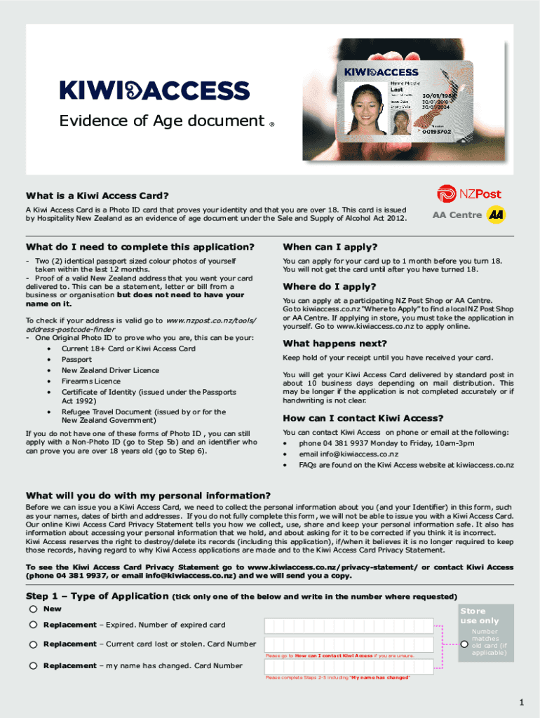 Kiwi Access Card Form May 2022-2024