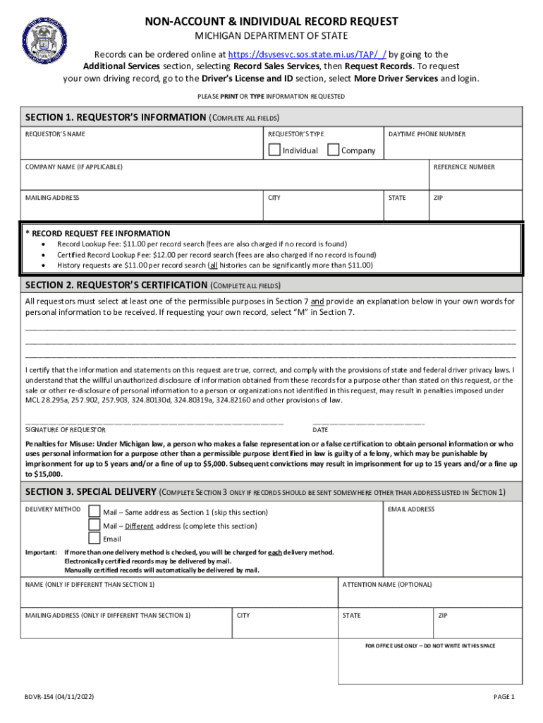  BDVR 154 Record Request for Non Account &amp; Individual 2022-2024